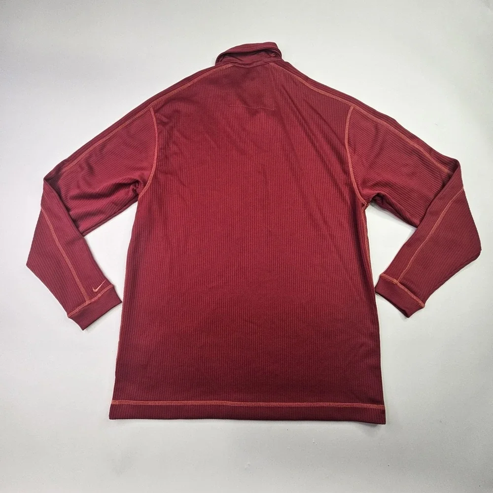 Nike Golf Shirt Men's Medium Red Maroon Long Sleeve Polo Waffle Knit Pullover